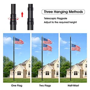 AKTOP 25FT Telescoping Flag Pole Kit, Black Extra Thick Heavy Duty Aluminum Flagpole Fly 2 Flags, Inground Telescopic Flag Poles with 1 USA Flag & 2 Balls Top for Yard, Residential or Commercial