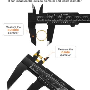 Mini Plastic Caliper 6 Inch 150 mm Vernier Caliper Double Scale (Metric/Inch) Eyebrow Ruler Plastic Vernier Caliper Sliding Gauge Measuring Tool for Student Office (Black, 20 Pieces)