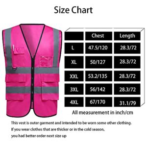 SHUWINXUN Pink Safety Vests 2 Pack High Visibility Reflective Vests with 5 Pockets Workwear Security Strip Construction Vest for Night Running Jogging Cycling Walking (Pink, L, l)