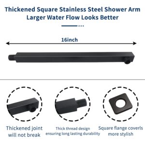 Rain Shower Head Black with Extension Arm 12 Inch Square Shower Head with 16 Inch Shower Arm Large Stainless Steel Rainfall Showerhead Matte Black Waterfall Full Body Coverage by GGStudy
