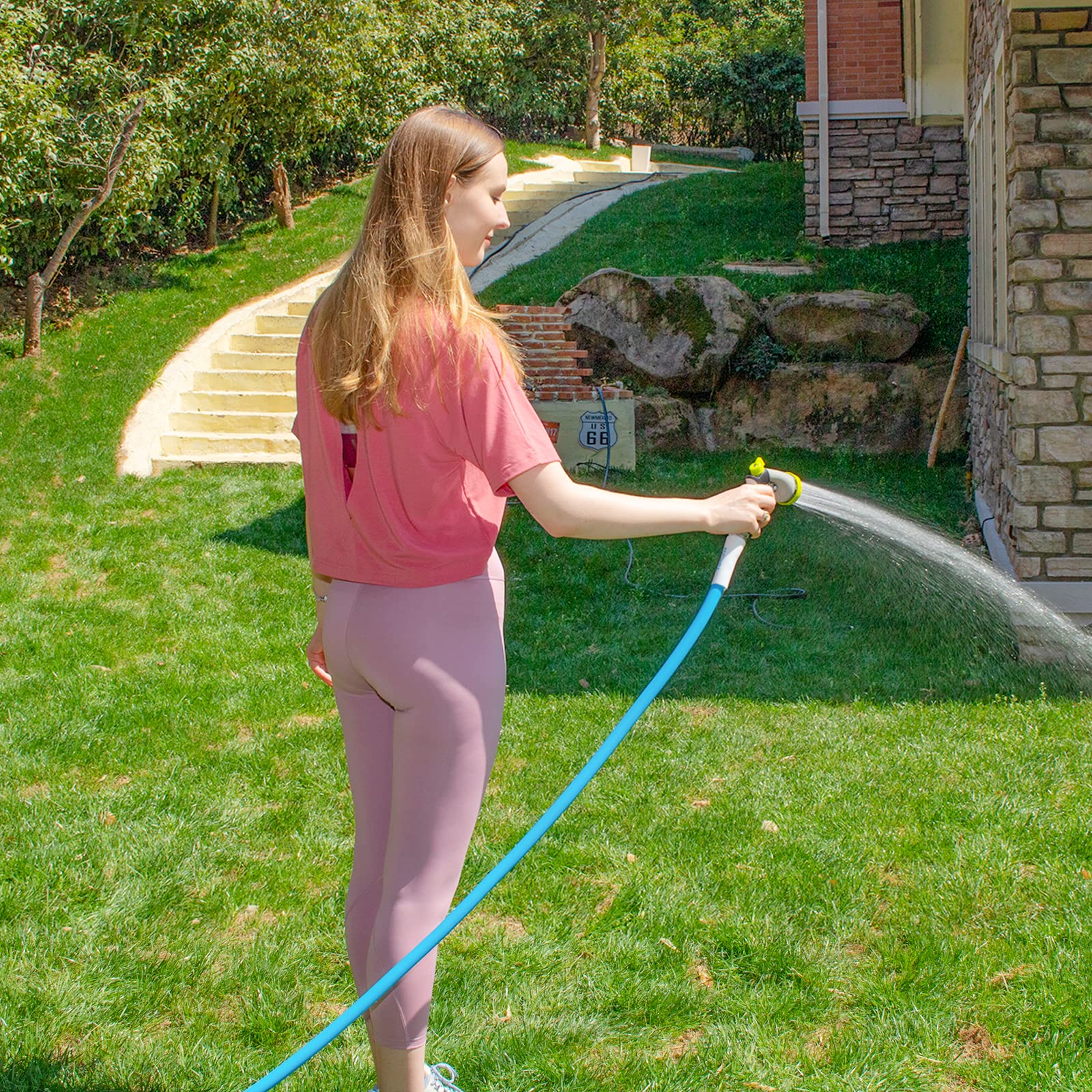 Fevone Garden Hose 100 ft x 5/8", Drinking Water Safe, Heavy Duty Water Hose, Flexible and Lightweight, Hybrid Hose Kink Free, Easy to Coil, Solid Aluminum Fittings - No Leak