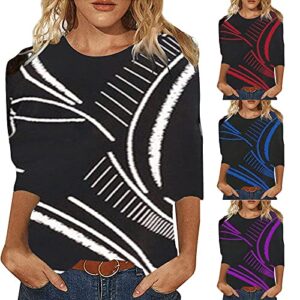 wodceeke Women's Half Sleeve Retro Geometry Print T-Shirt Round Neck Basic Tee Summer Casual Loose Blouse Tops (Black, XL)