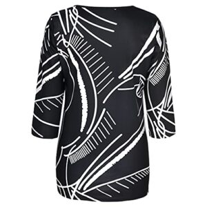 wodceeke Women's Half Sleeve Retro Geometry Print T-Shirt Round Neck Basic Tee Summer Casual Loose Blouse Tops (Black, XL)