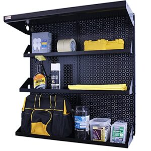 OmniWall Metal Pegboard Shelving Organization System Shelving Kit 32" x 32" Modular Pegboard- Panel Color: Black Accessory Color: Black