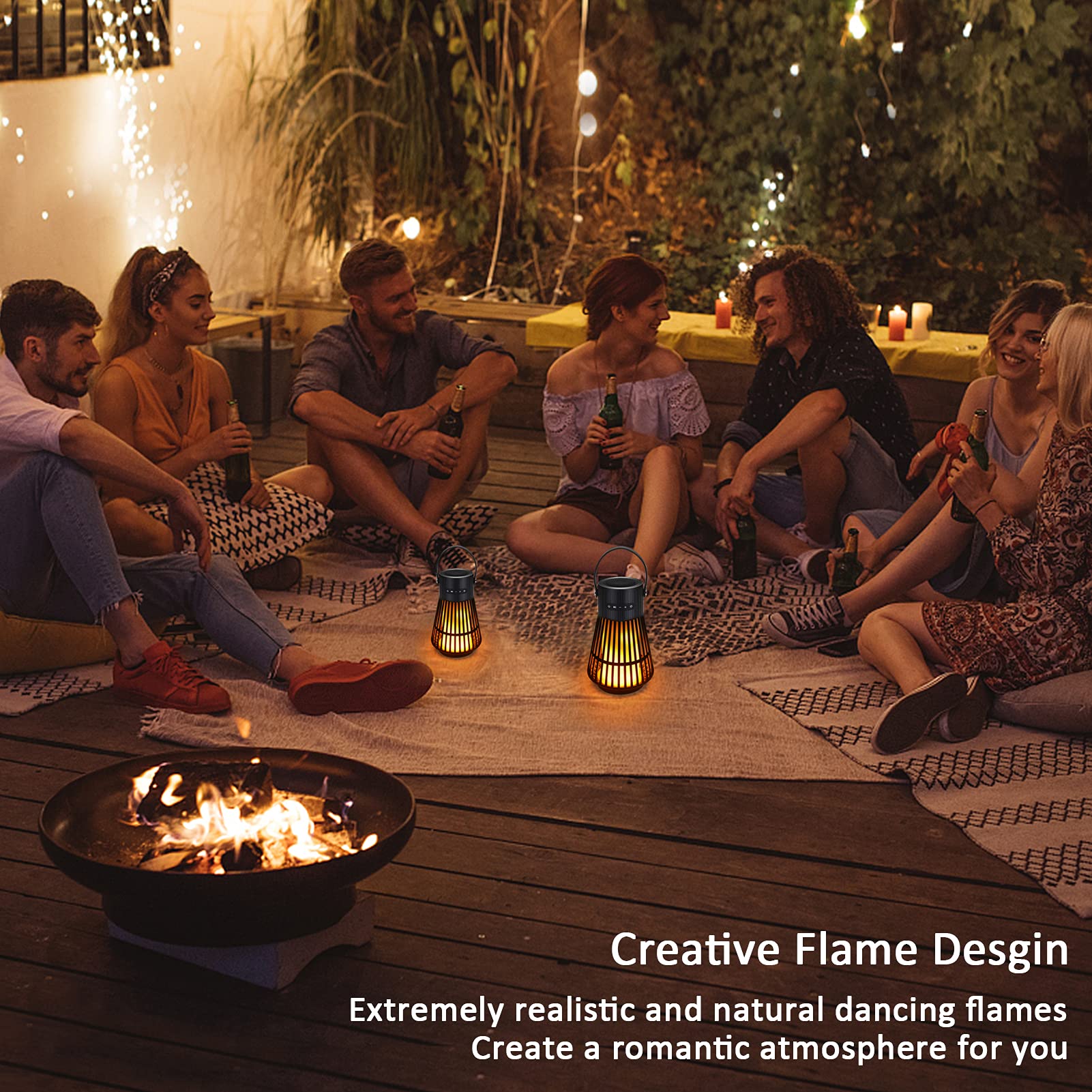 Tesoorda LED Flame Speaker, Portable Waterproof Bluetooth Wireless Speaker for Indoor/Outdoor, LED Flame Effect Speaker with Stereo Sound, Led Table Lanterns/Lamp for Patio,Garden,Camping (1 Pack