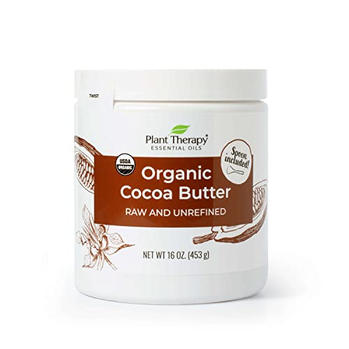 Plant Therapy Organic Cocoa Butter Raw, Unrefined USDA Certified, 16 oz Jar For Body, Face & Hair 100% Pure, Natural Moisturizer For Dry, Cracked Skin, Best for DIY Beauty Products