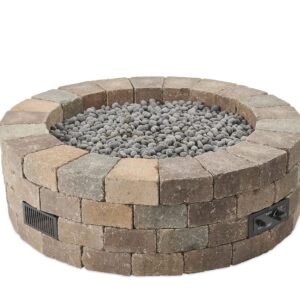 Outdoor GreatRoom Co Propane Fire Pit Kit - 52 Inch Round Bronson DIY Bonfire Gas Fire Pits for Outside Patio - Includes 84 Stone Paver Blocks, 42" Firepit Burner, Tumbled Lava Rock, 105,000 BTU