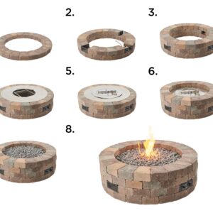 Outdoor GreatRoom Co Propane Fire Pit Kit - 52 Inch Round Bronson DIY Bonfire Gas Fire Pits for Outside Patio - Includes 84 Stone Paver Blocks, 42" Firepit Burner, Tumbled Lava Rock, 105,000 BTU