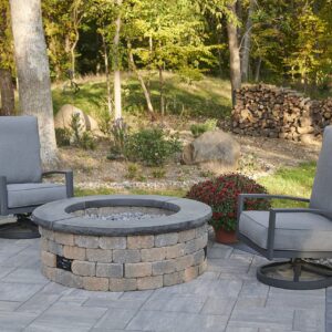 Outdoor GreatRoom Co Propane Fire Pit Kit - 52 Inch Round Bronson DIY Bonfire Gas Fire Pits for Outside Patio - Includes 84 Stone Paver Blocks, 42" Firepit Burner, Tumbled Lava Rock, 105,000 BTU