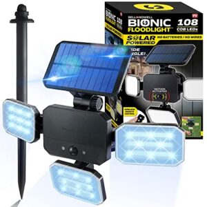 bionic floodlight deluxe 50% brighter ason tv, solar lights outdoor waterproof- 108 cob-led's w/motion sensor 180° swivel, adjustable panels for garden, lawn and patio as seen on tv