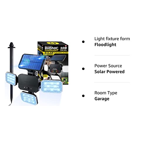 Bionic Floodlight Deluxe 50% Brighter ASON TV, Solar Lights Outdoor Waterproof- 108 COB-LED's w/Motion Sensor 180° Swivel, Adjustable Panels for Garden, Lawn and Patio As Seen On TV