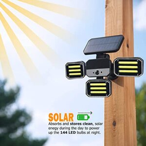 Bionic Floodlight Deluxe 50% Brighter ASON TV, Solar Lights Outdoor Waterproof- 108 COB-LED's w/Motion Sensor 180° Swivel, Adjustable Panels for Garden, Lawn and Patio As Seen On TV