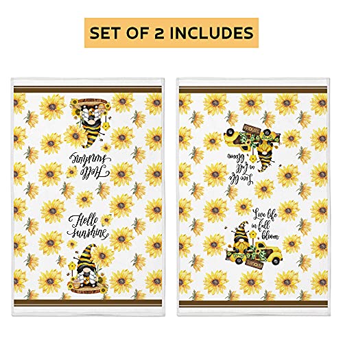 Bonsai Tree Sunflower Kitchen Towels and Dishcloths Sets of 2, Gnomes Bees Farmhouse Dish Towels 18”x28”, Hello Sunshine Seasonal Tea Hand Towels Housewarming Gifts Decor for New Home Bathroom