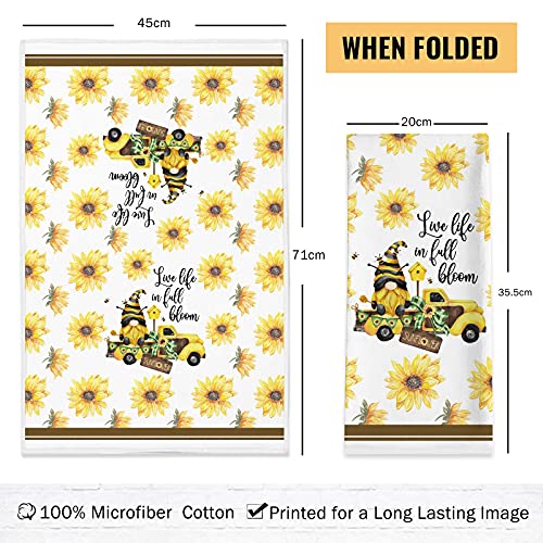 Bonsai Tree Sunflower Kitchen Towels and Dishcloths Sets of 2, Gnomes Bees Farmhouse Dish Towels 18”x28”, Hello Sunshine Seasonal Tea Hand Towels Housewarming Gifts Decor for New Home Bathroom