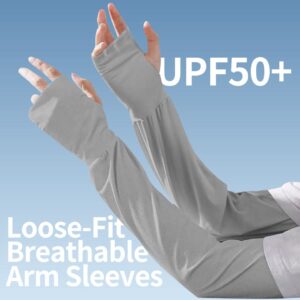 SayWow UV Sun Protection Arm Sleeves for Women Loose-Fit UPF 50+ Cooling Skin Protective Cover, Grey, Free size, USAG-1