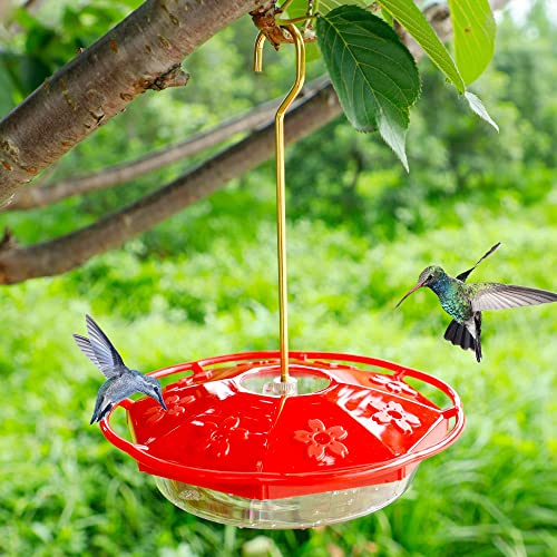 Juegoal 12 oz Hanging Hummingbird Feeder, 2 Pack Outdoor Hummingbird Feeders with 8 Feeding Flower Ports, Bird Nectar Leak-Proof Saucer Feeders for Garden Yard Patio