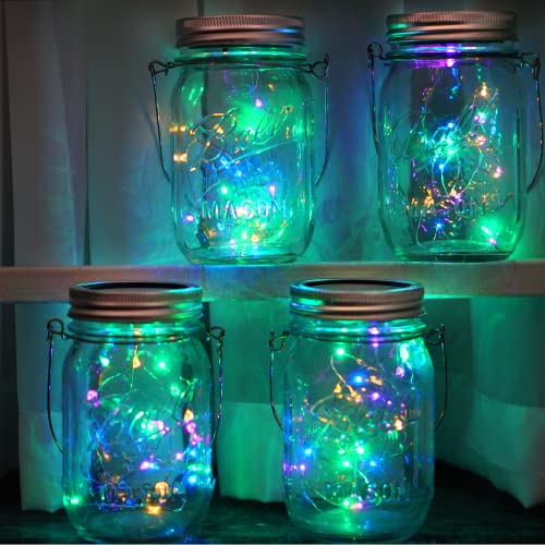 30 LED 12 Pack Mason Jar Solar Lights Outdoor Colorful Solar Mason Jar Lid String Fairy Lights Hanging Lights for Patio Yard Garden Wedding Decorations[No Jar+12 Hangers]