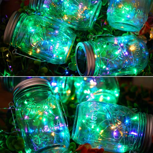 30 LED 12 Pack Mason Jar Solar Lights Outdoor Colorful Solar Mason Jar Lid String Fairy Lights Hanging Lights for Patio Yard Garden Wedding Decorations[No Jar+12 Hangers]