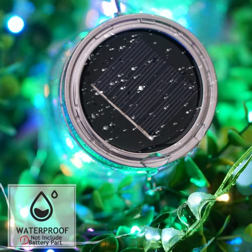 30 LED 12 Pack Mason Jar Solar Lights Outdoor Colorful Solar Mason Jar Lid String Fairy Lights Hanging Lights for Patio Yard Garden Wedding Decorations[No Jar+12 Hangers]