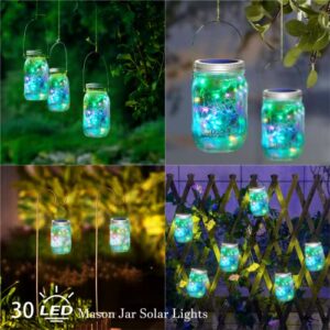 30 LED 12 Pack Mason Jar Solar Lights Outdoor Colorful Solar Mason Jar Lid String Fairy Lights Hanging Lights for Patio Yard Garden Wedding Decorations[No Jar+12 Hangers]