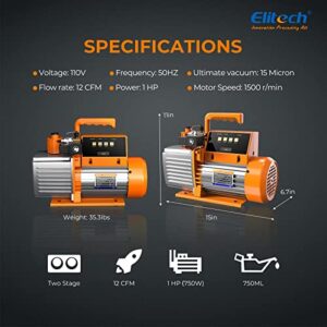 Elitech SVP-12 Intelligent HVAC Vacuum Pump 12 CFM 2 Stage Rotary Vane Touch Screen