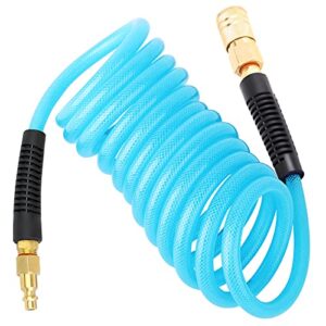 gasher 1/4" x 10ft reinforced polyurethane recoil air hose with bend restrictor, 1/4" industrial quick coupler and plug