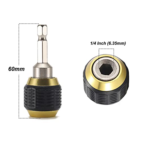 Saipe 2 Pcs 1/4 Inch Hex Shank Drill Bit Extension Screwdriver Bit Holder Extension Rod Self-Locking Drill Bit Holder Quick Release Chuck Adapter Connector Power Drill Tool [60mm Length]