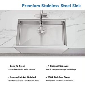 ALWEN 32X19 inch Ledge Workstation Undermount kitchen Sink 304 Stainless Steel Single Bowl Kitchen Sink