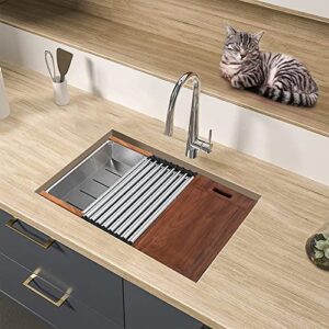 ALWEN 32X19 inch Ledge Workstation Undermount kitchen Sink 304 Stainless Steel Single Bowl Kitchen Sink