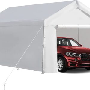 LVUYOYO Carport, 10x20 ft Heavy Duty Carport Car Canopy, Portable Garage Party Tent, Garage Shelter Boat Party Tent Shed with Removable Sidewalls and Zipper Doors for Car, Truck, SUV, Party