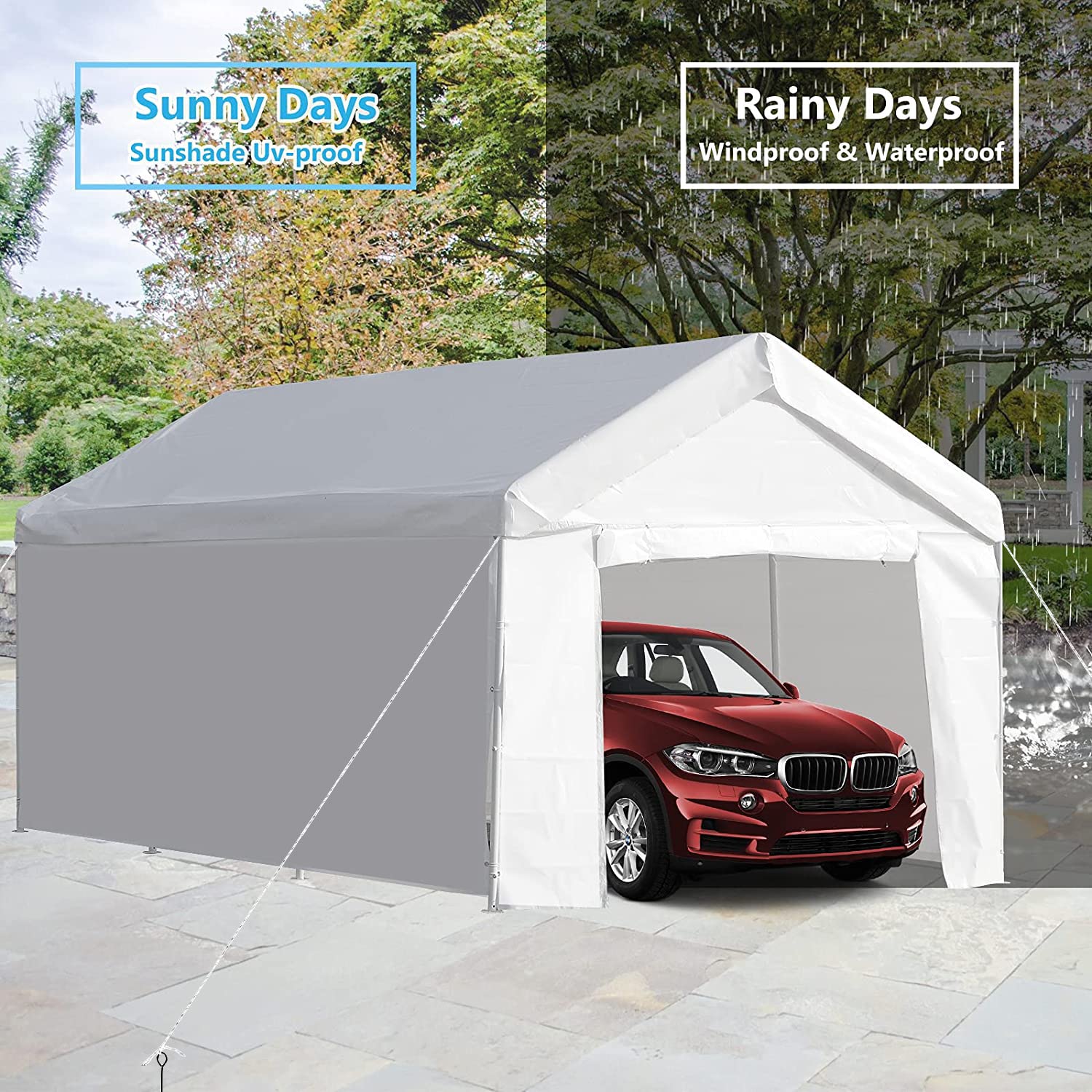 LVUYOYO Carport, 10x20 ft Heavy Duty Carport Car Canopy, Portable Garage Party Tent, Garage Shelter Boat Party Tent Shed with Removable Sidewalls and Zipper Doors for Car, Truck, SUV, Party