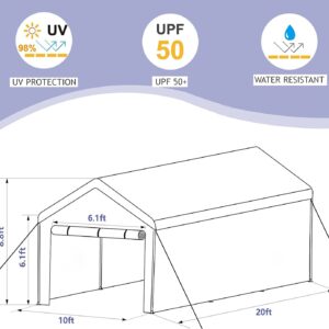 LVUYOYO Carport, 10x20 ft Heavy Duty Carport Car Canopy, Portable Garage Party Tent, Garage Shelter Boat Party Tent Shed with Removable Sidewalls and Zipper Doors for Car, Truck, SUV, Party