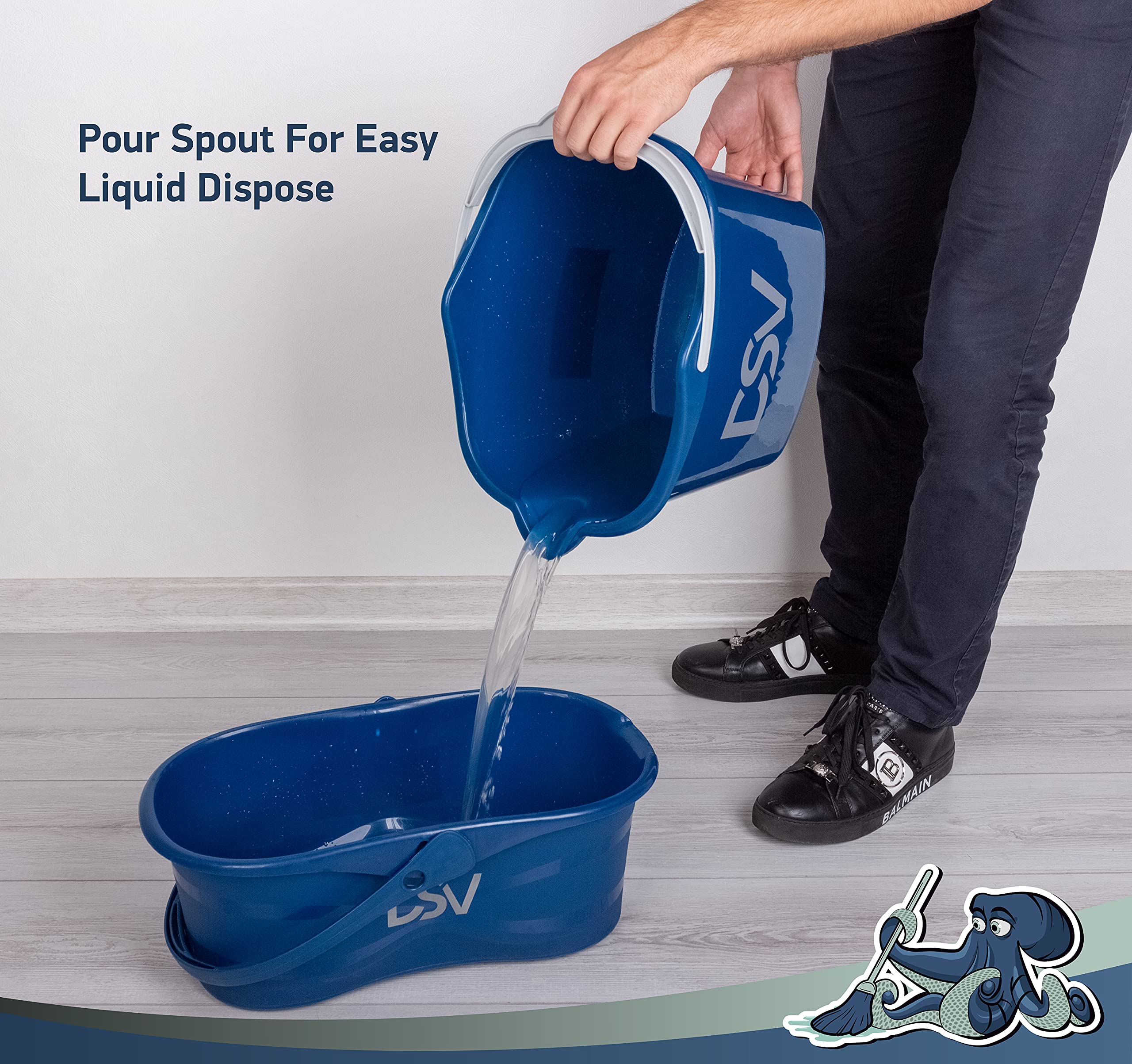 DSV Standard Professional 2.3 Gallon (8.5L) Cleaning Bucket | Pour Spout & Comfort-Grip Handle | Wash Bucket Ideal for Squeegees and Washers up to 10-inch Length | Household Cleaning Supplies