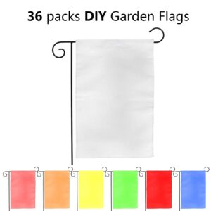 DEAYOU 36 Pack Blank Garden Flags, 12" x 18" DIY Sublimation Flags, Polyester Plain White Lawn Flags Banners for Decoration, Indoor, Outdoor, Courtyard, Party, Home, School