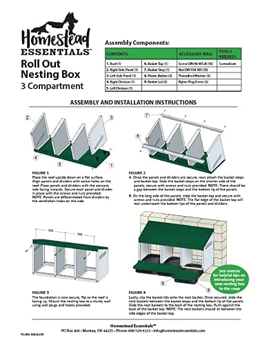 Homestead Essentials 3 Compartment Roll Out Nesting Box for Chickens | Heavy Duty Chicken Coop Nesting Box with Lid Cover to Protect Eggs (with Perch) | for Up to 15 Hens
