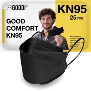 good mask co. the good comfort kn95 face mask, disposable kn95 face mask, folding, comfortable face masks, bulk face masks (25 pack of masks, black)