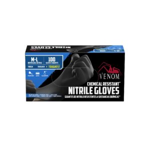 venom chemical-resistant disposable nitrile gloves, black, size medium/large, 100 count