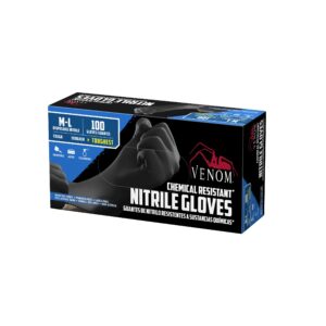 Venom Chemical-Resistant Disposable Nitrile Gloves, Black, Size Medium/Large, 100 Count