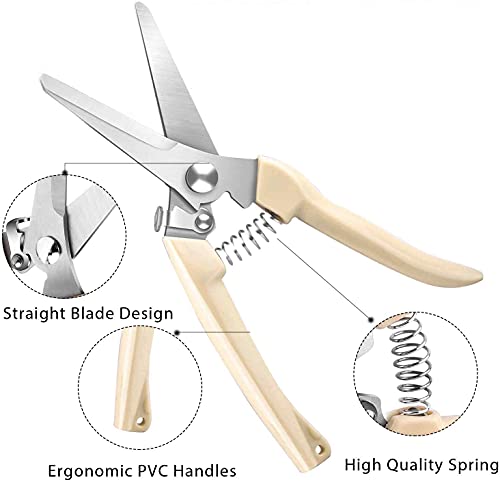 spdtech Straight Garden Scissors Sharp Garden Shears for Cutting Flowers Trimming Plants Bonsai Fruits Picking White