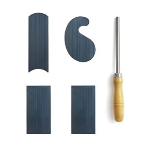 hermit tools cabinet scraper burnisher with 4 piece multi-shaped scraper set 2 rectangle 1 curved (convex and concave) and 1 gooseneck scraper