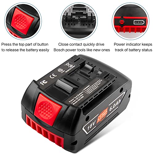 Labtec 2 Packs BAT609 18V 6000mAh Lithium Battery Replacement for Bosch 18V Battery BAT609 BAT610G BAT618G BAT619 BAT621 BAT620 Cordless Power Tool Battery