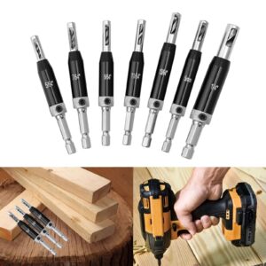 22Pcs Self Centering Hinge Drill Bit Set,Self Centering Hinge Tapper Core Hole Puncher 5/64'' 7/64'' 9/64'' 11/64'' 13/64'' 5mm 1/4'' & 1 Pcs Hex Key & 10 Pcs Replacement Drill Bits +1 Center Punch