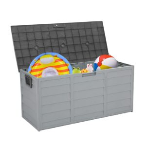 kcelarec plastic deck storage container box outdoor patio furniture 75 gal, pools yard storage tools w/built-in wheel (grey)