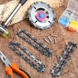 3 Pieces 5/8 Inch Wood Carving Chain Disc 4 Inch 22 Teeth Saw Blade Grinder Wood Carving Disc for 4 Inch/ 4-1/2 Inch Angle Grinder Grinding Shaping Attachment Circular Chainsaw Wheel