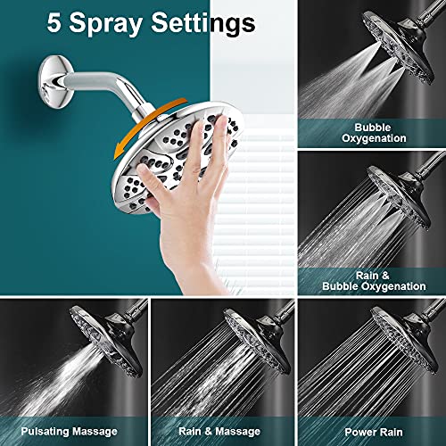 JDO Shower Head, High Pressure Rain Showerhead, 5 Spray Settings, Luxury Bathroom Shower Heads with Adjustable Angles, Anti-Clogging Silicone Nozzles