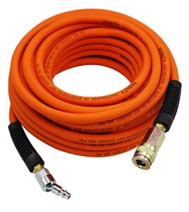 eaduty hybrid air hose 1/4 in. x 50 ft, heavy duty, lightweight, flexible compressor hose with amt universal quick coupelr and ball swivel plug, orange