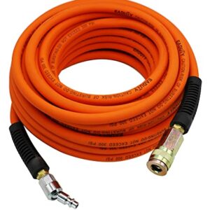 EADUTY Hybrid Air Hose 1/4 In. x 50 ft, Heavy Duty, Lightweight, Flexible Compressor Hose with AMT Universal Quick Coupelr and Ball Swivel Plug, Orange