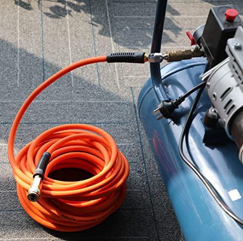 EADUTY Hybrid Air Hose 1/4 In. x 50 ft, Heavy Duty, Lightweight, Flexible Compressor Hose with AMT Universal Quick Coupelr and Ball Swivel Plug, Orange