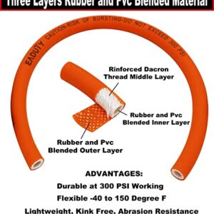 EADUTY Hybrid Air Hose 1/4 In. x 50 ft, Heavy Duty, Lightweight, Flexible Compressor Hose with AMT Universal Quick Coupelr and Ball Swivel Plug, Orange