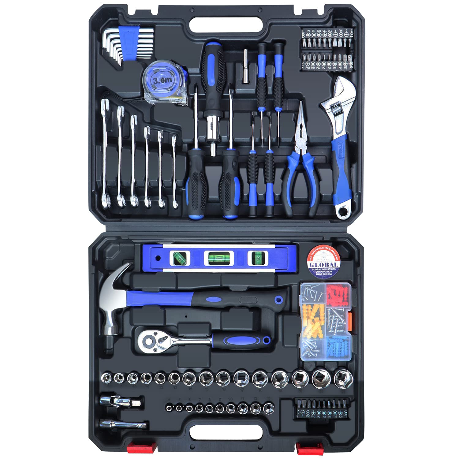 jar-owl 146 Piece Tool Kit, Drive Socket Set Auto Repair Tool Combination Mixed Tool Set, General Household Hand Tool Kits with Plastic Toolbox Storage Case